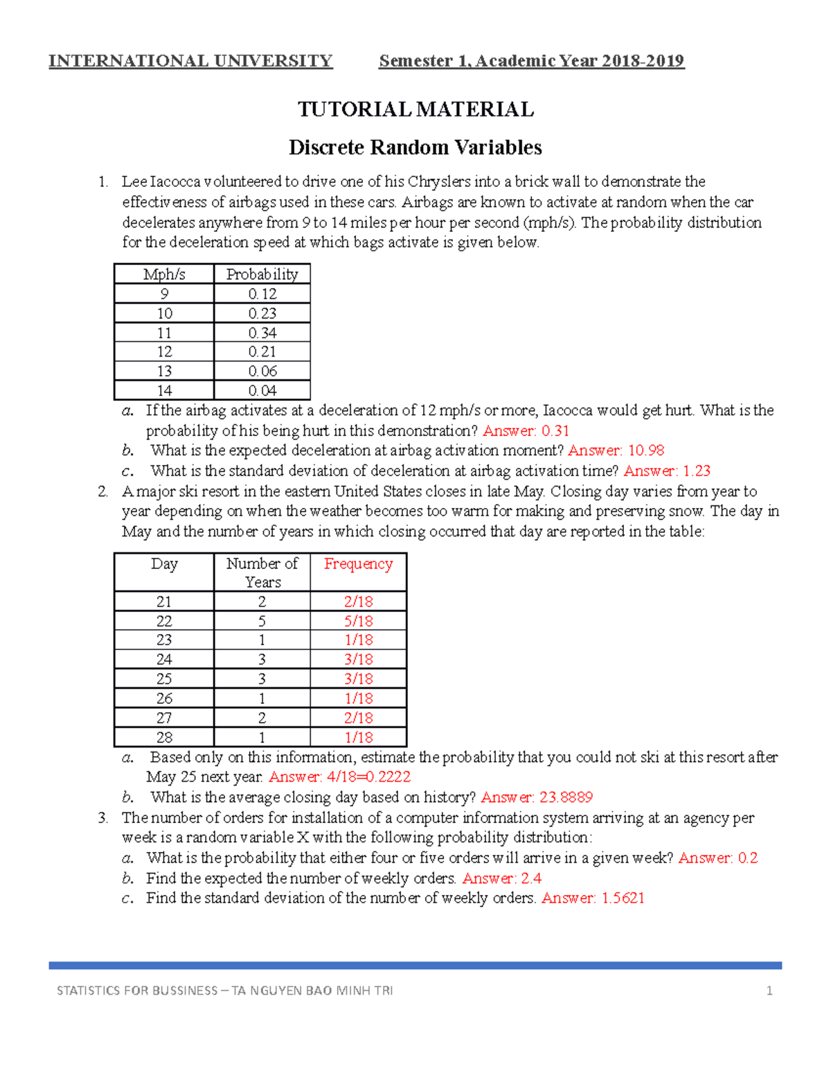 Chap 6 Exercises: Solutions for Discrete Random Variables - Studocu