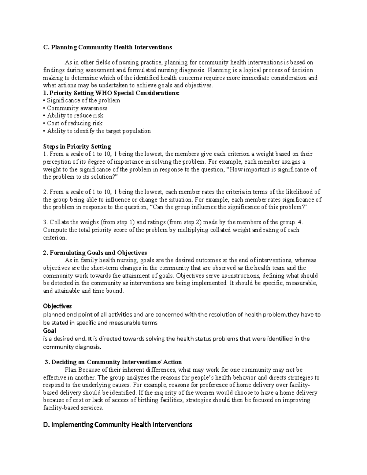 CHN 2 Midterm Lecture Notes on Community Health Interventions - Studocu