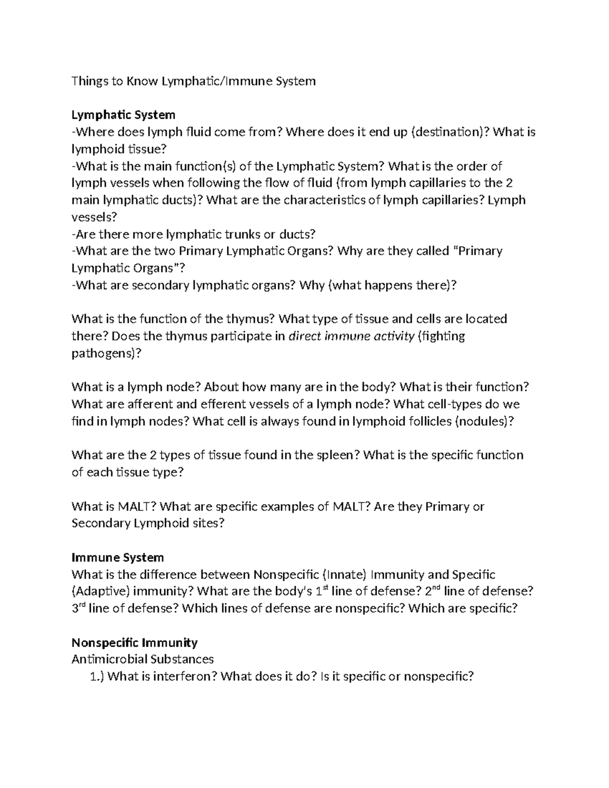 BIO 202 Lecture Notes: Overview of Lymphatic and Immune Systems - Studocu