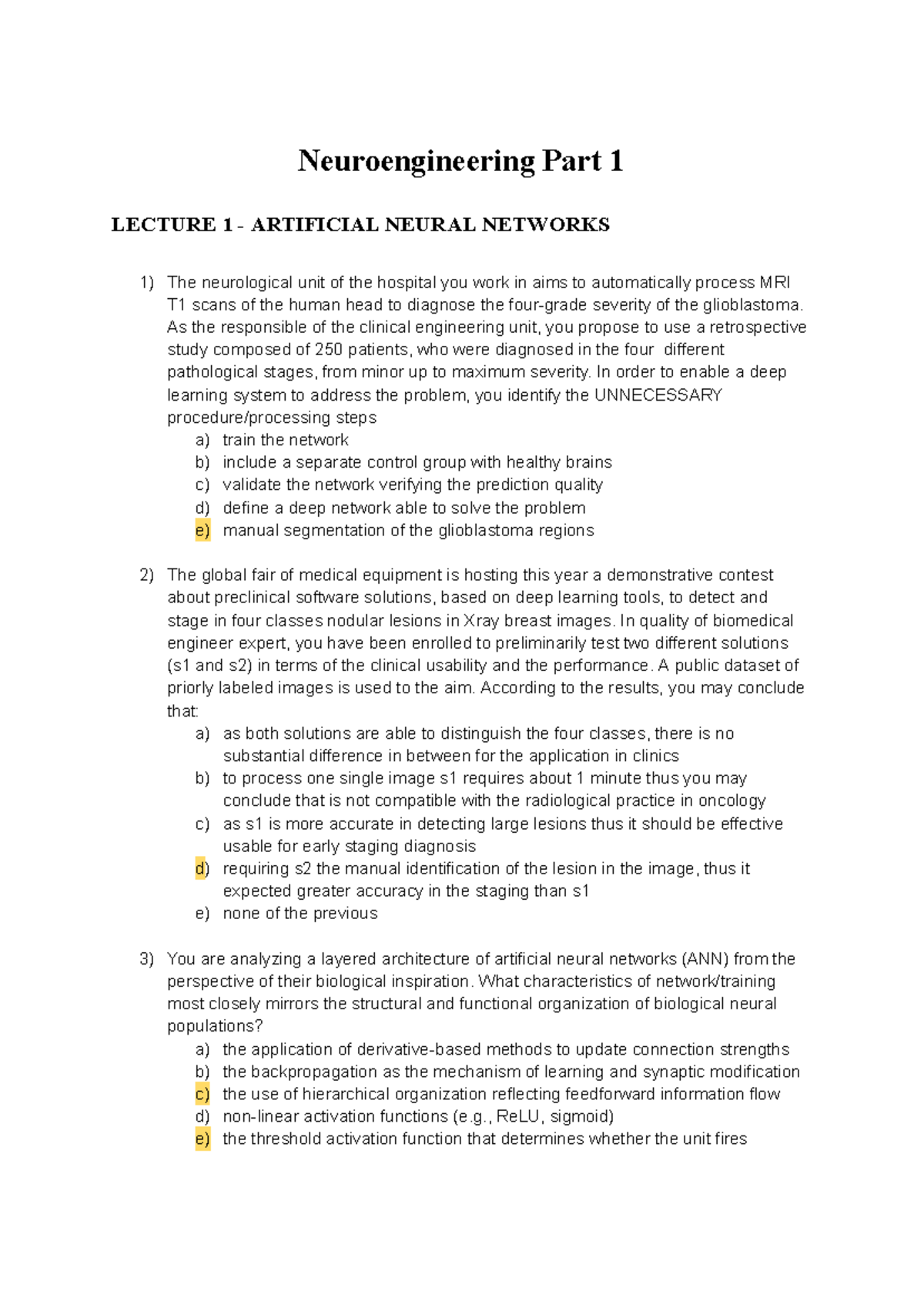 Neuroengineering Part 1: Lecture 1 on Artificial Neural Networks - Studocu