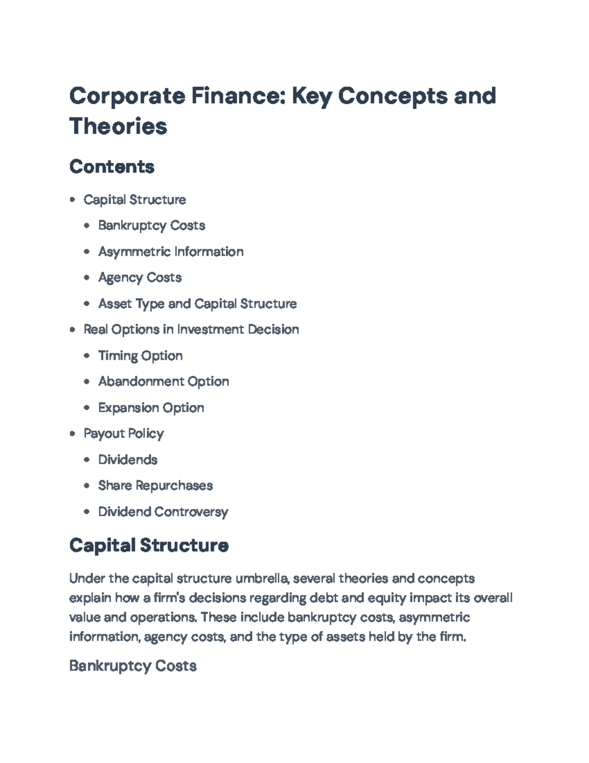 Corporate Finance (FIN 101): Capital Structure and Payout Policy ...