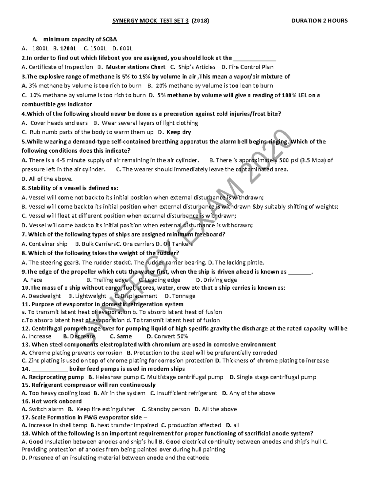 SYNERGY EXAM 2020: MOCK TEST SET 3 QUESTIONS AND ANSWERS - Studocu
