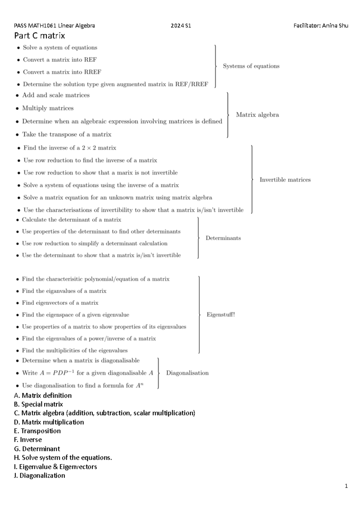 Part C - Matrix - Part C matrix A. Matrix definition B. Special matrix ...