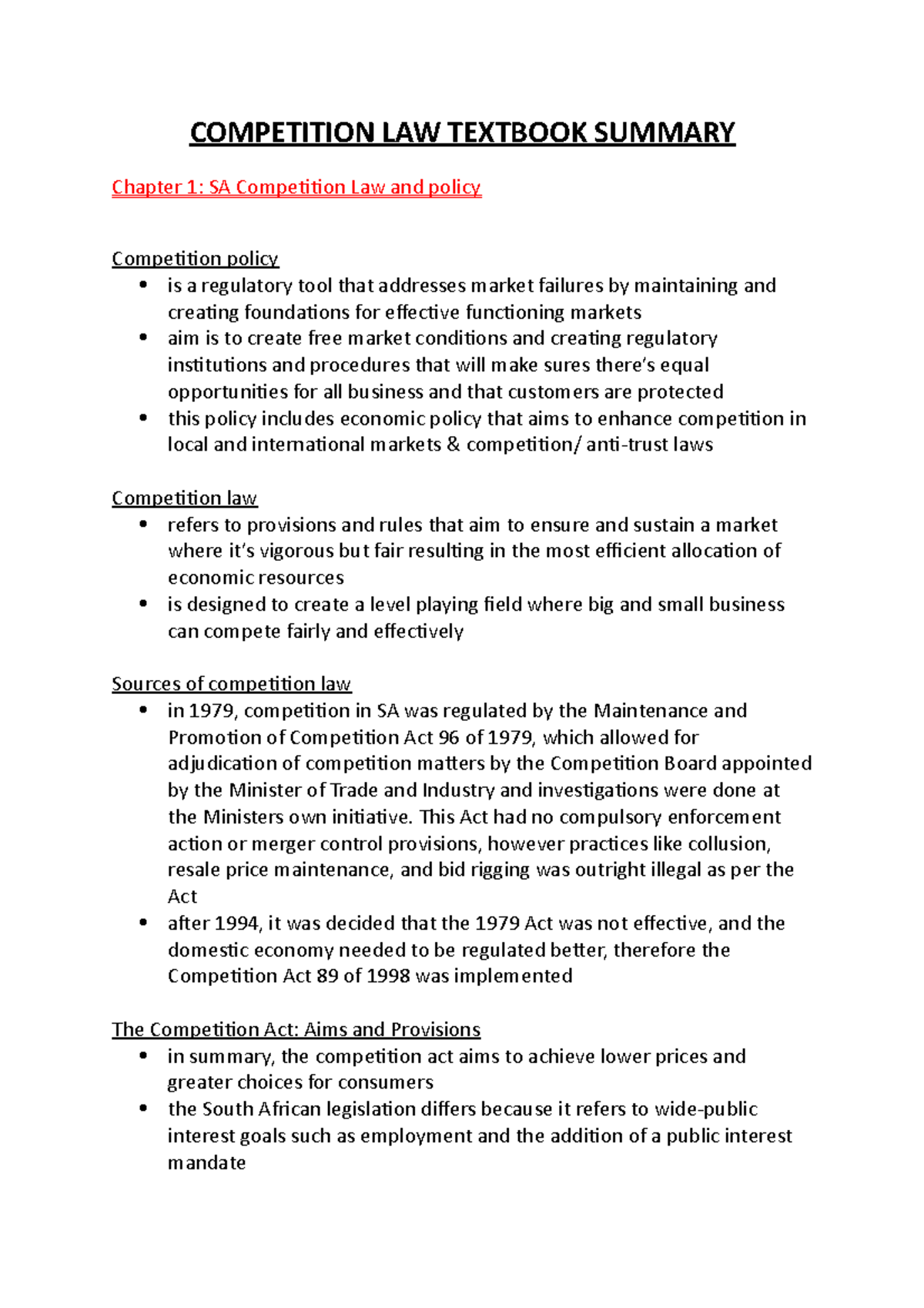 Competition LAW Neuhoff 2nd Ed. Summary: Chapter 1 Overview - Studocu