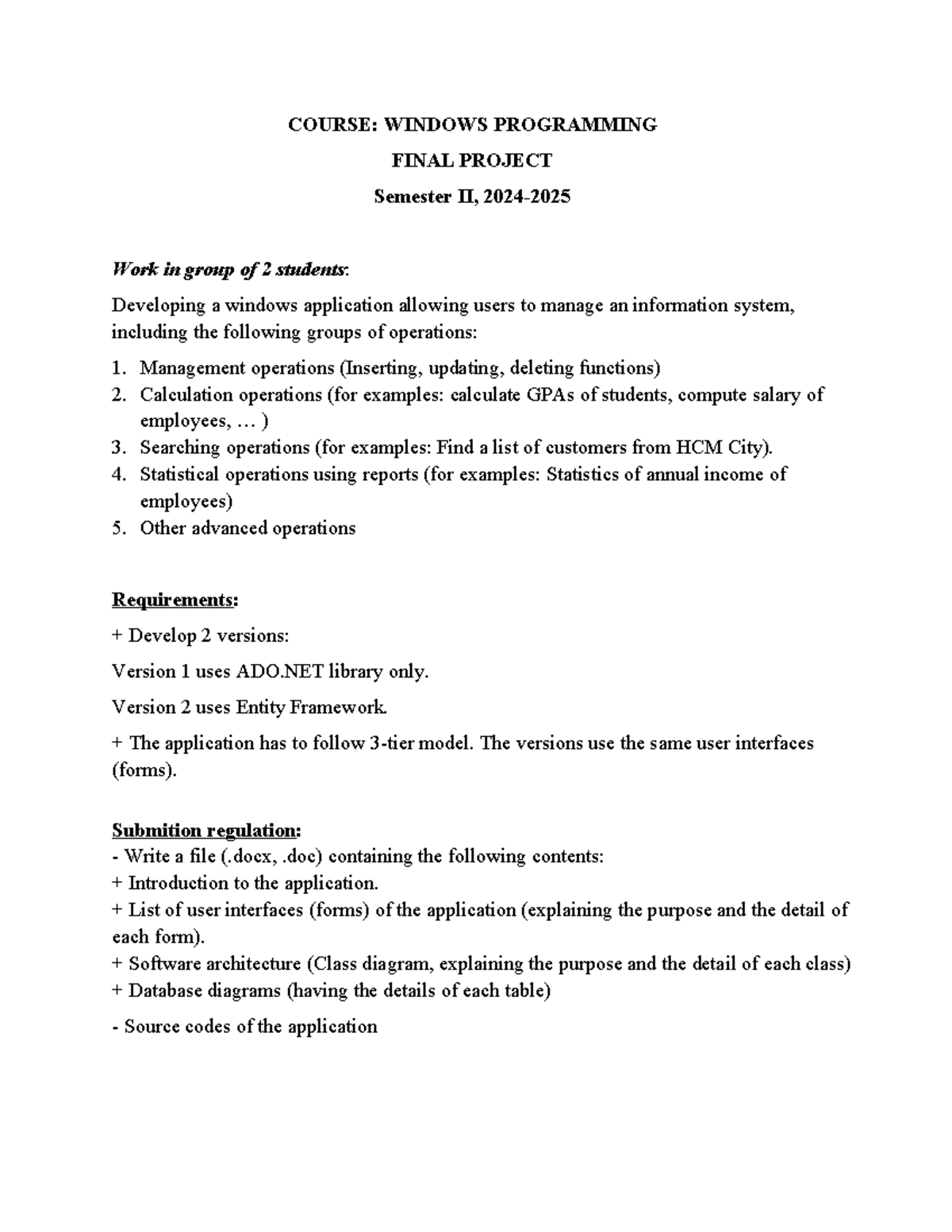 Windows programming final project - semester II: Application ...