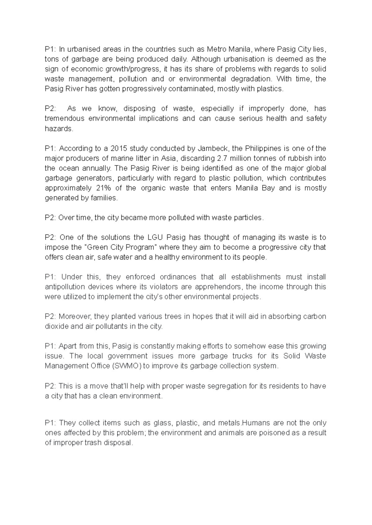 Script- Waste- Management - P1: In urbanised areas in the countries ...