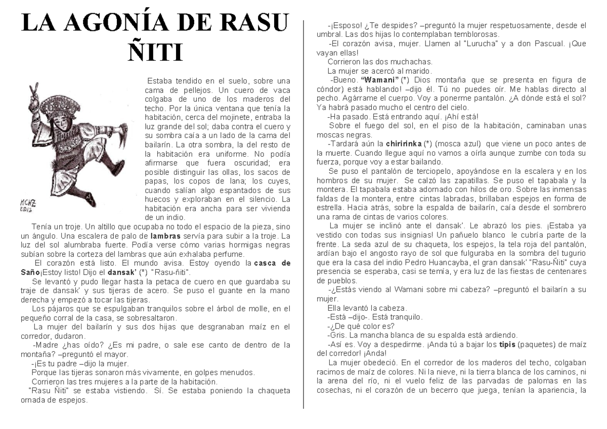 LA AGONÍA DE RASU ÑITI: Análisis y Comprensión de Lectura - Studocu