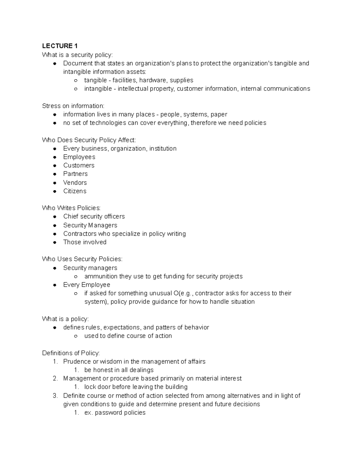 Midterm Lecture Notes on IT Policies and Security Measures - Studocu