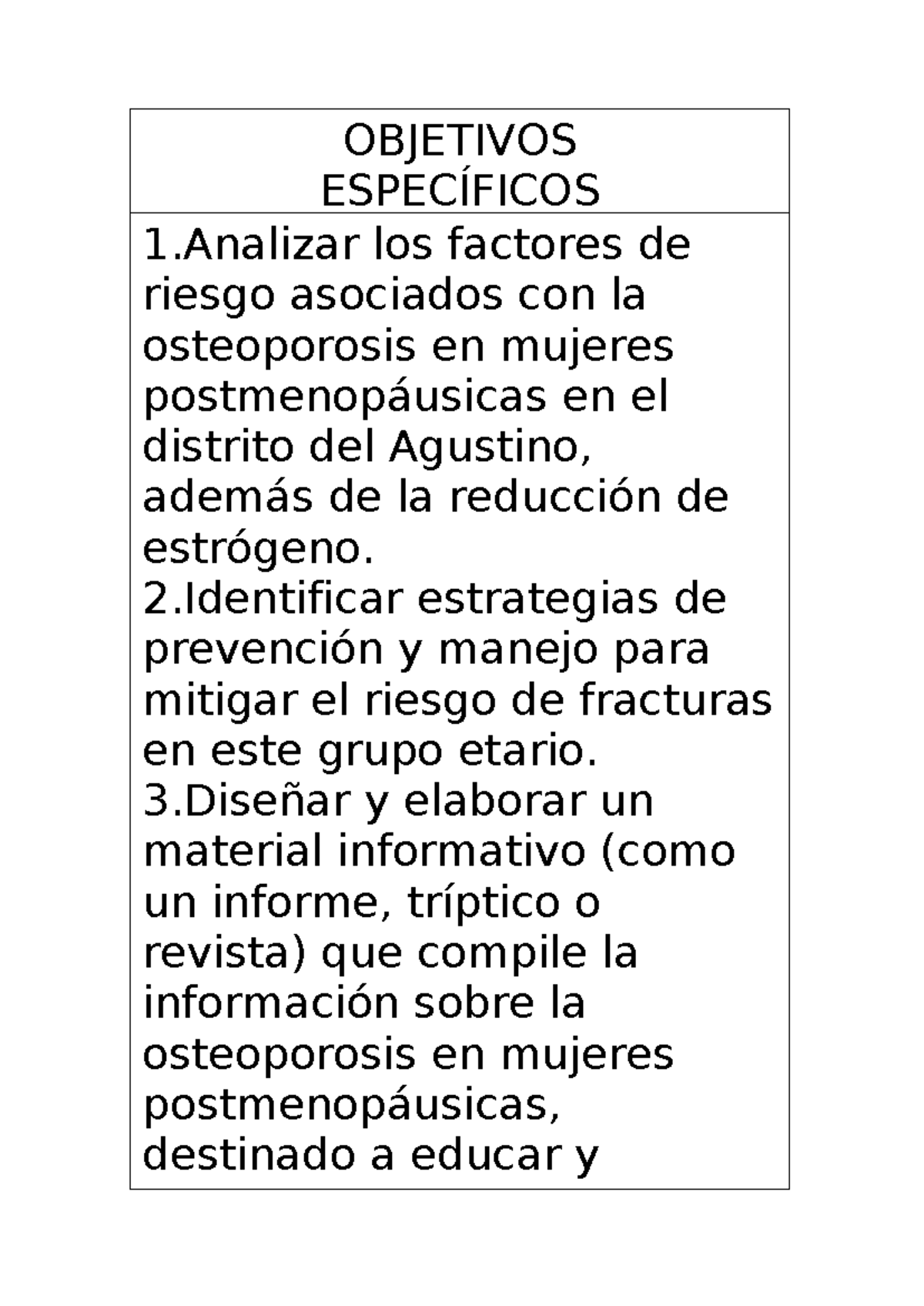 Tabla - dadasa - OBJETIVOS ESPECÍFICOS 1 los factores de riesgo ...