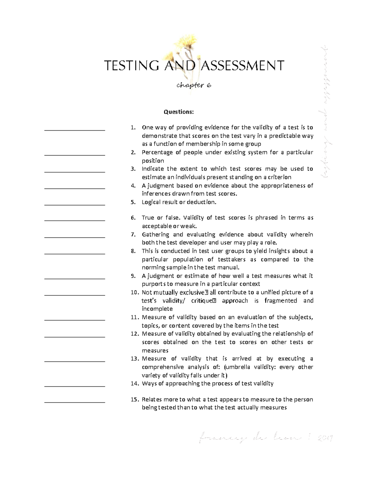 PTA Chapter 6 - Validity and Test Assessment Mock Exam - Studocu