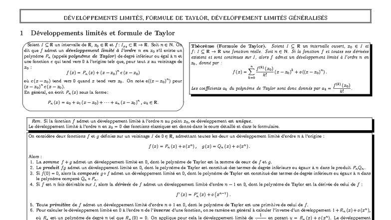 Math1A - Fiche sur developpements limites - DÉVELOPPEMENTS LIMITÉS ...