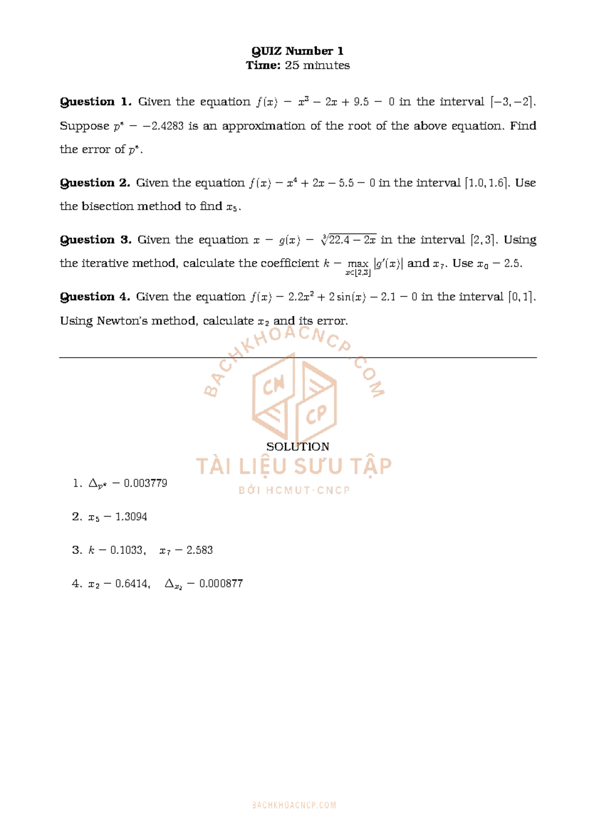 CC192 Quiz 1 Solutions: Root Approximation & Methods - Studocu