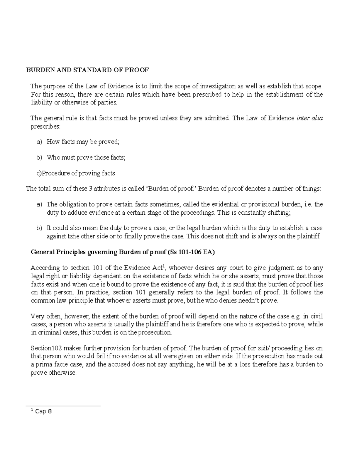 Evidence 2: Burden and Standard of Proof Explained - Studocu