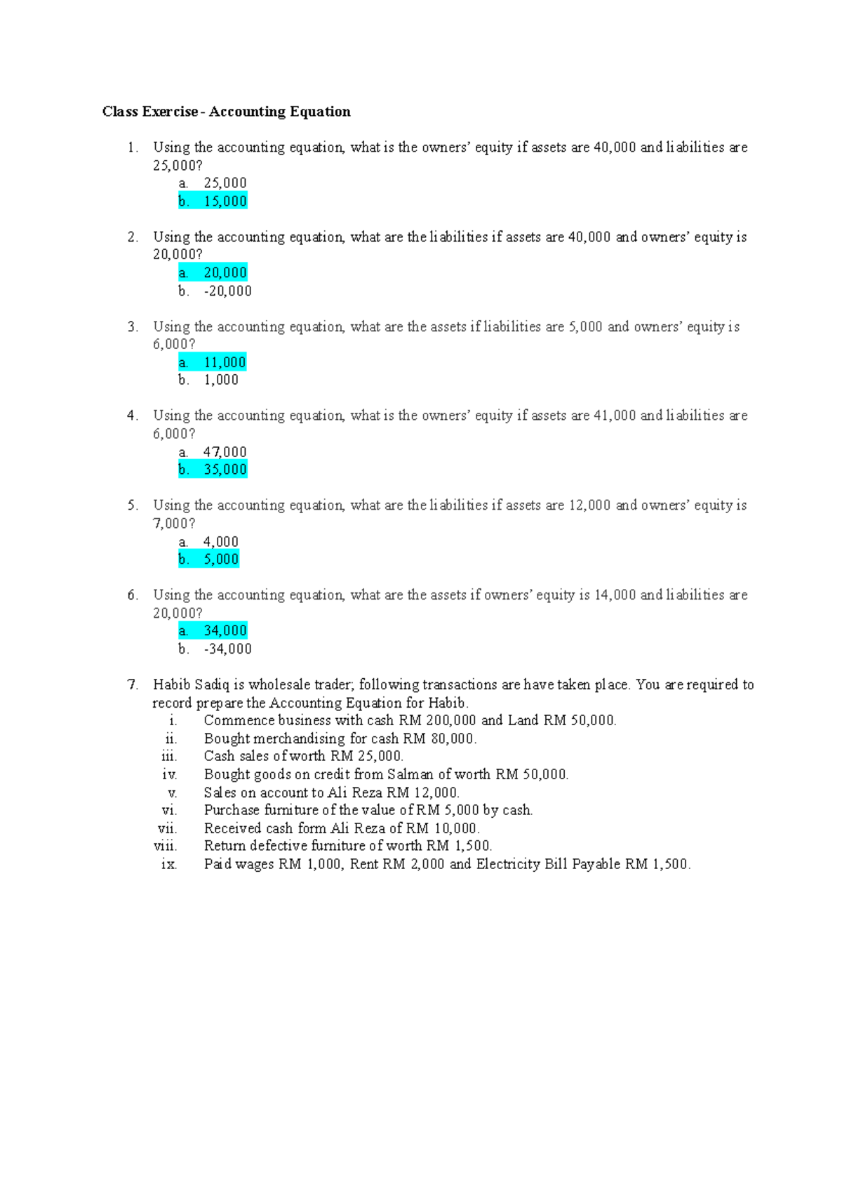 Class Exercise - Accounting Equation Analysis (ACCT101) - Studocu