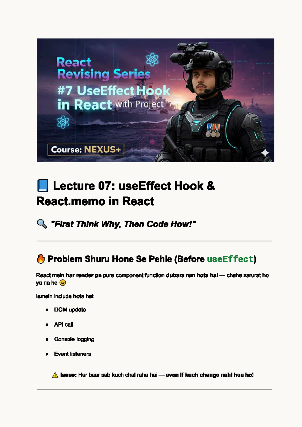 React Course: Lecture 07 - Mastering useEffect & React.memo - Studocu