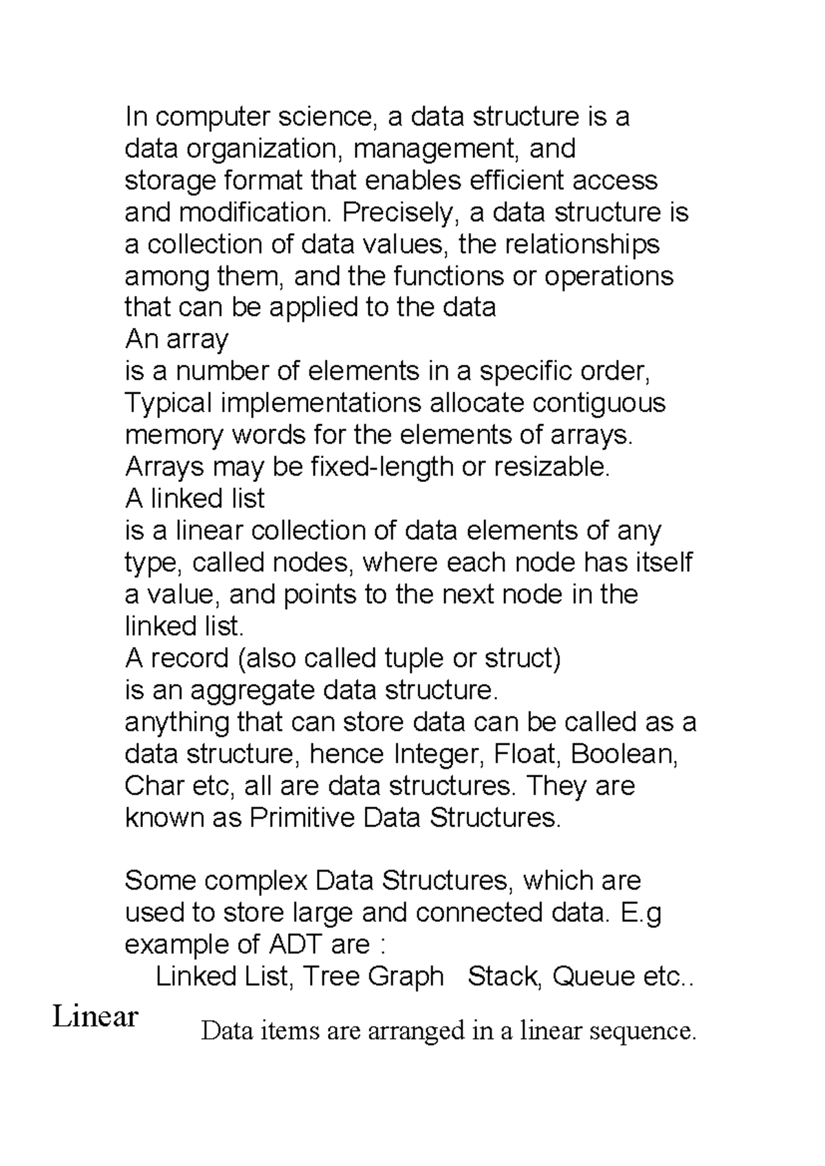 CS101 - Summary of Data Structures in Computer Science - Studocu