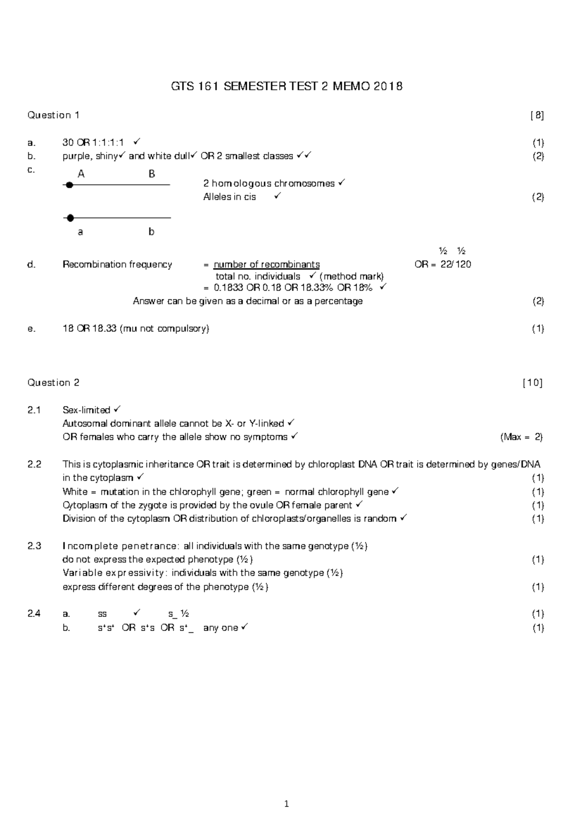 GTS 161 Semester Test 2 Memo 2018 Detailed Answers and Explanations ...