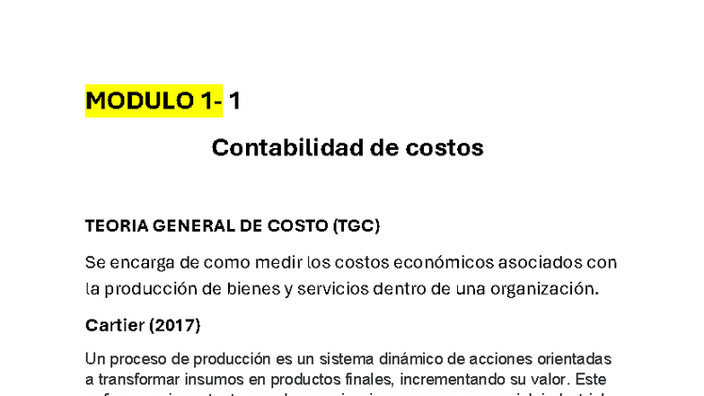 Modulo 1: Teoría General de Costos en Contabilidad (TGC) - Studocu