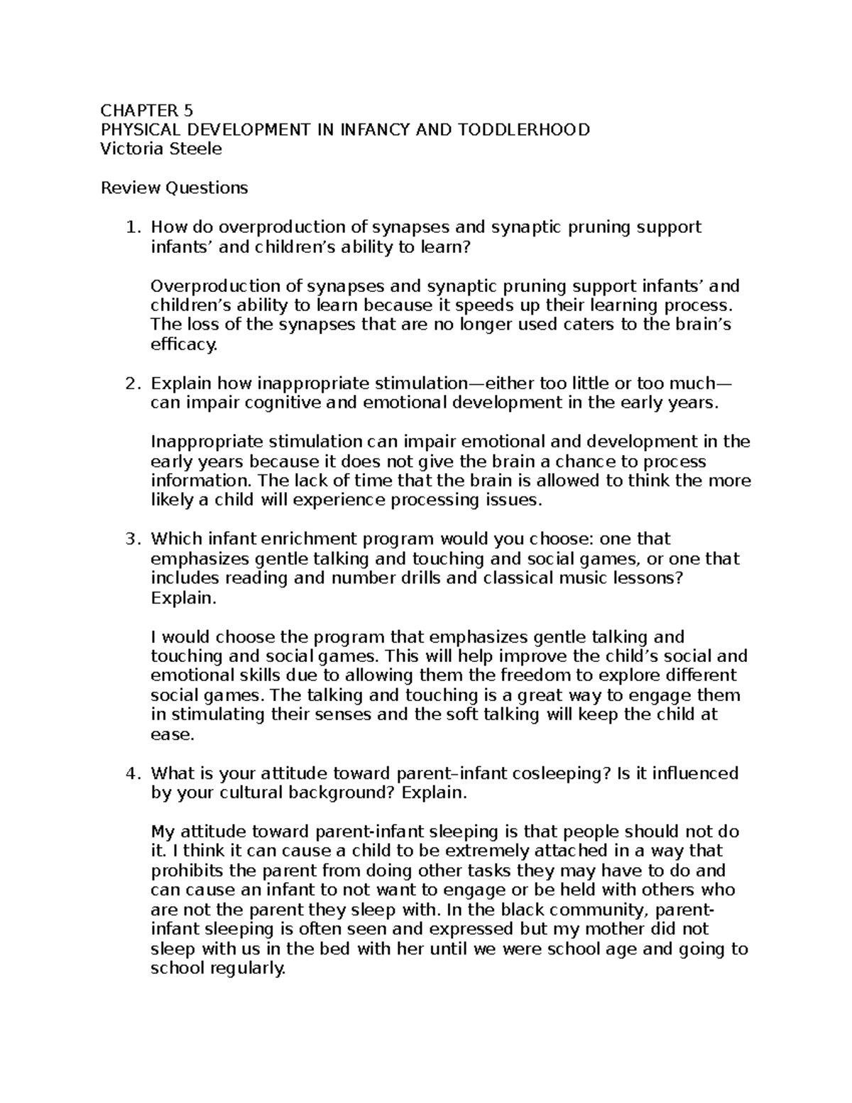 Chapter 5 Review Qs: Physical Development in Infancy & Toddlerhood ...