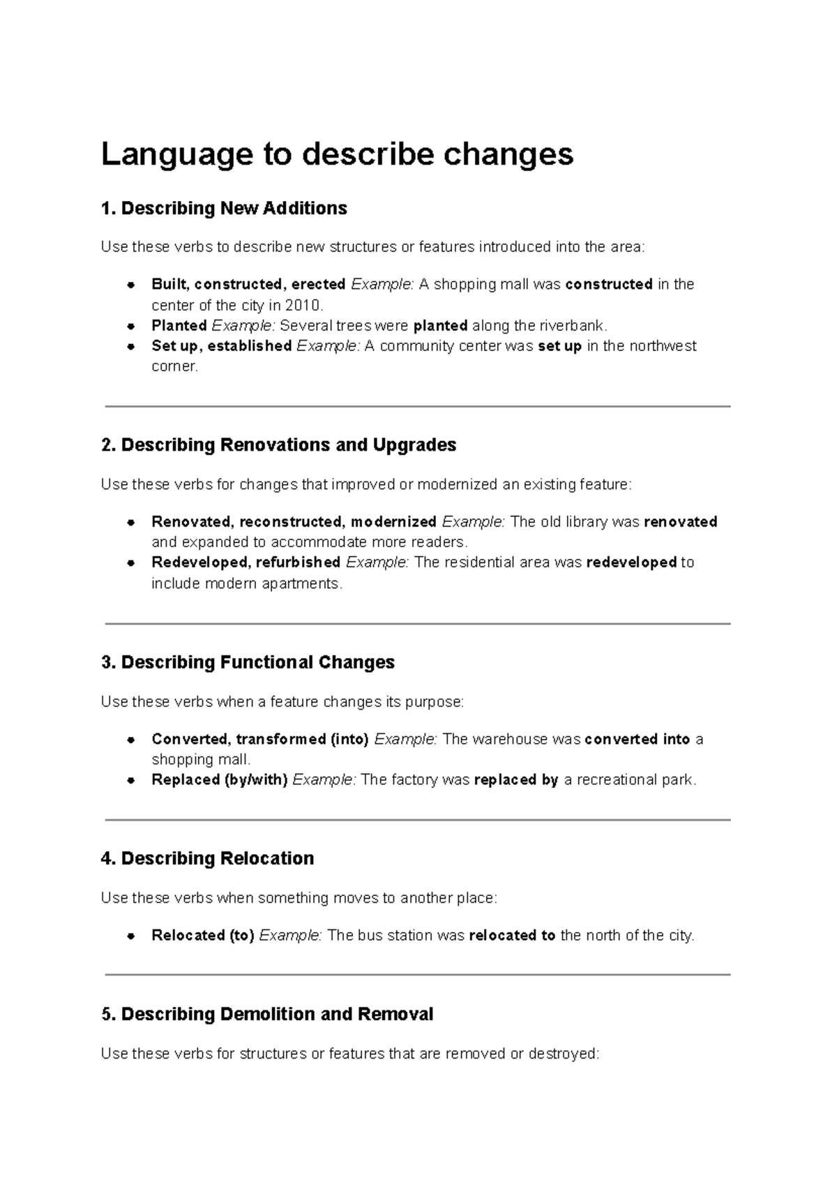 Language to Describe Changes: Writing 1 MAP - Key Verbs and Examples ...