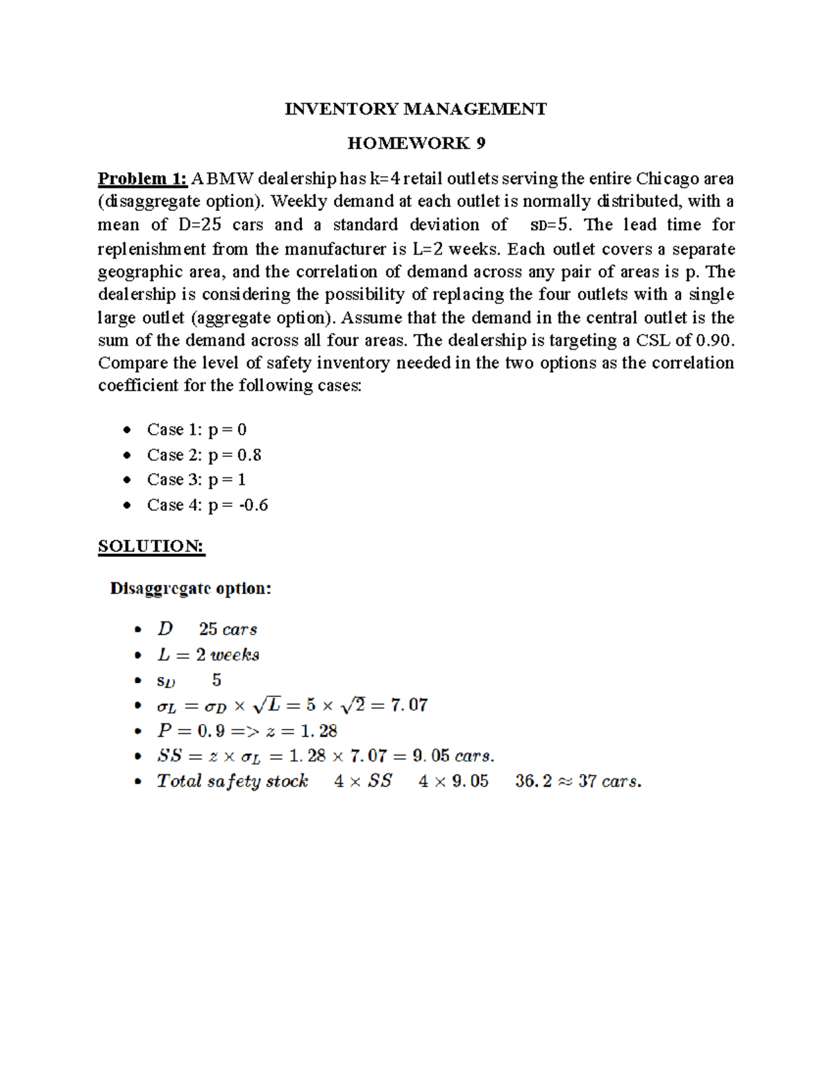Inventory Management Homework 9 Solutions - LSCM Program - Studocu