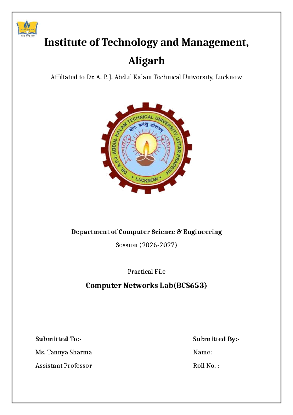 Computer Networks Lab Practical File (BCS653) - Studocu