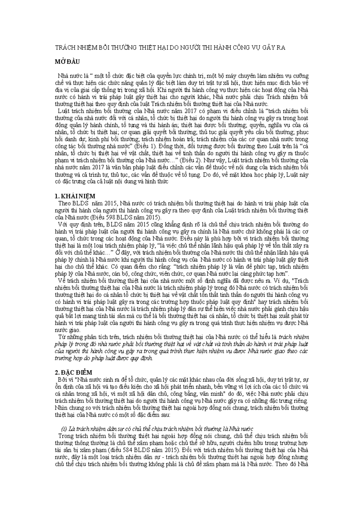 TRÁCH NHIỆM BỒI THƯỜNG THIỆT HẠI CỦA NHÀ NƯỚC THEO LUẬT 2017 - Studocu