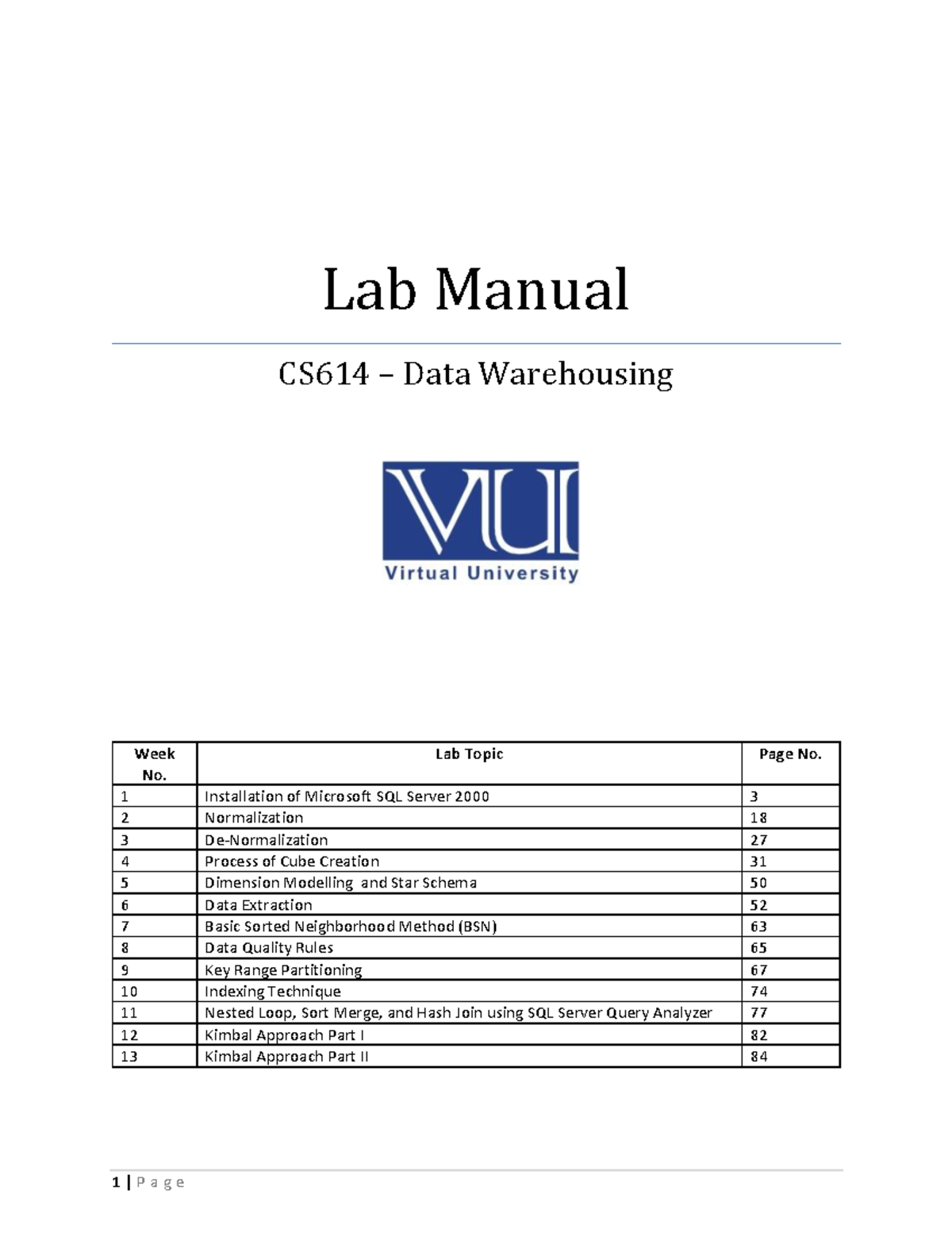 Lab Manual CS614 (Week 1-13) - Lab Manual CS614 – Data Warehousing Week ...