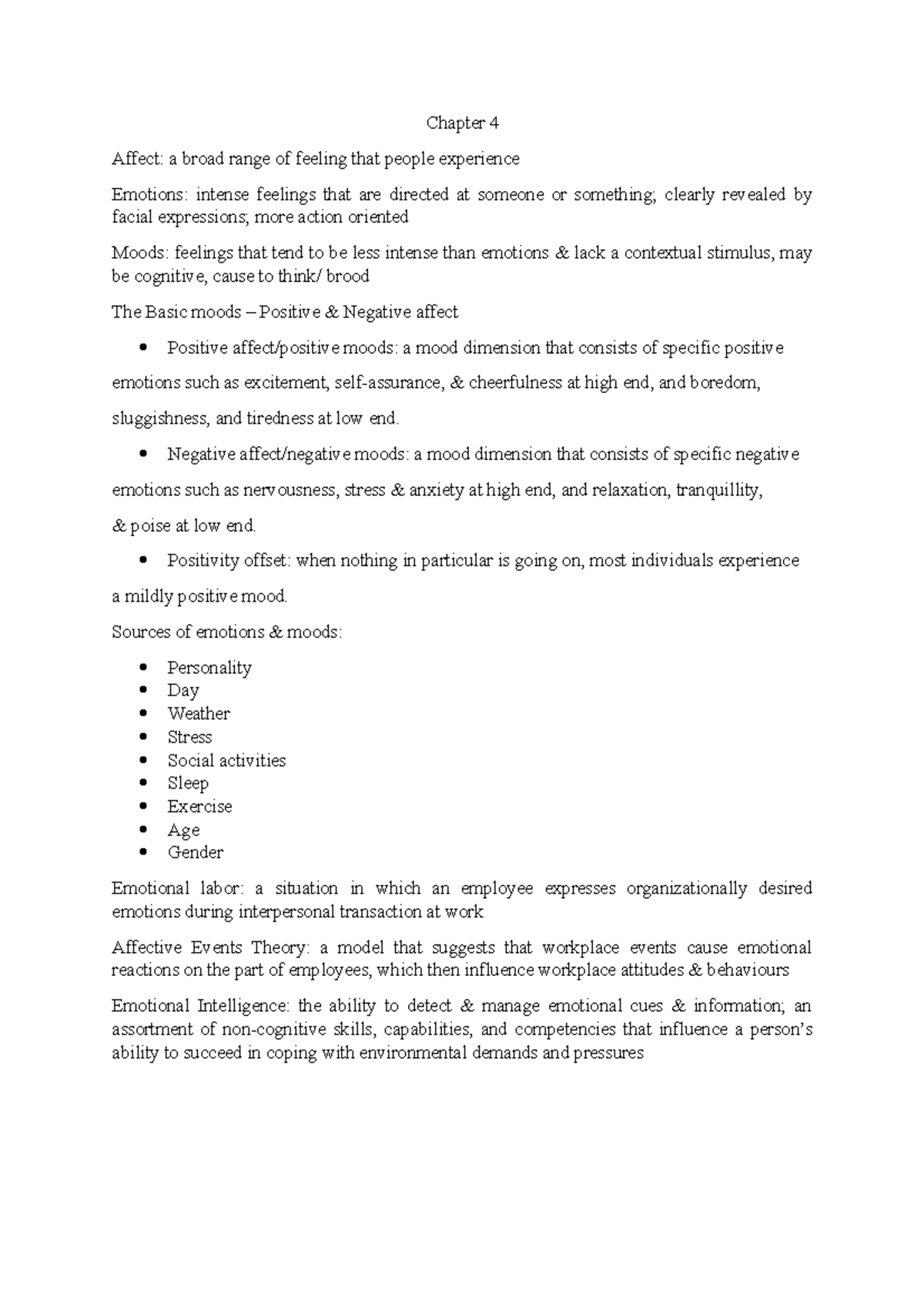 Chapter 4 ob - Chapter 4 Affect: a broad range of feeling that people ...