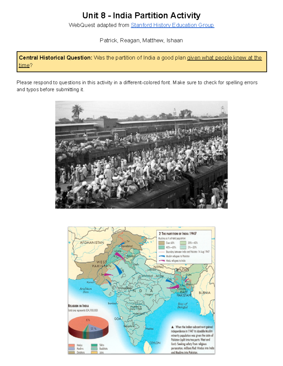 Unit 8 - Analyzing the Partition of India Activity - Studocu