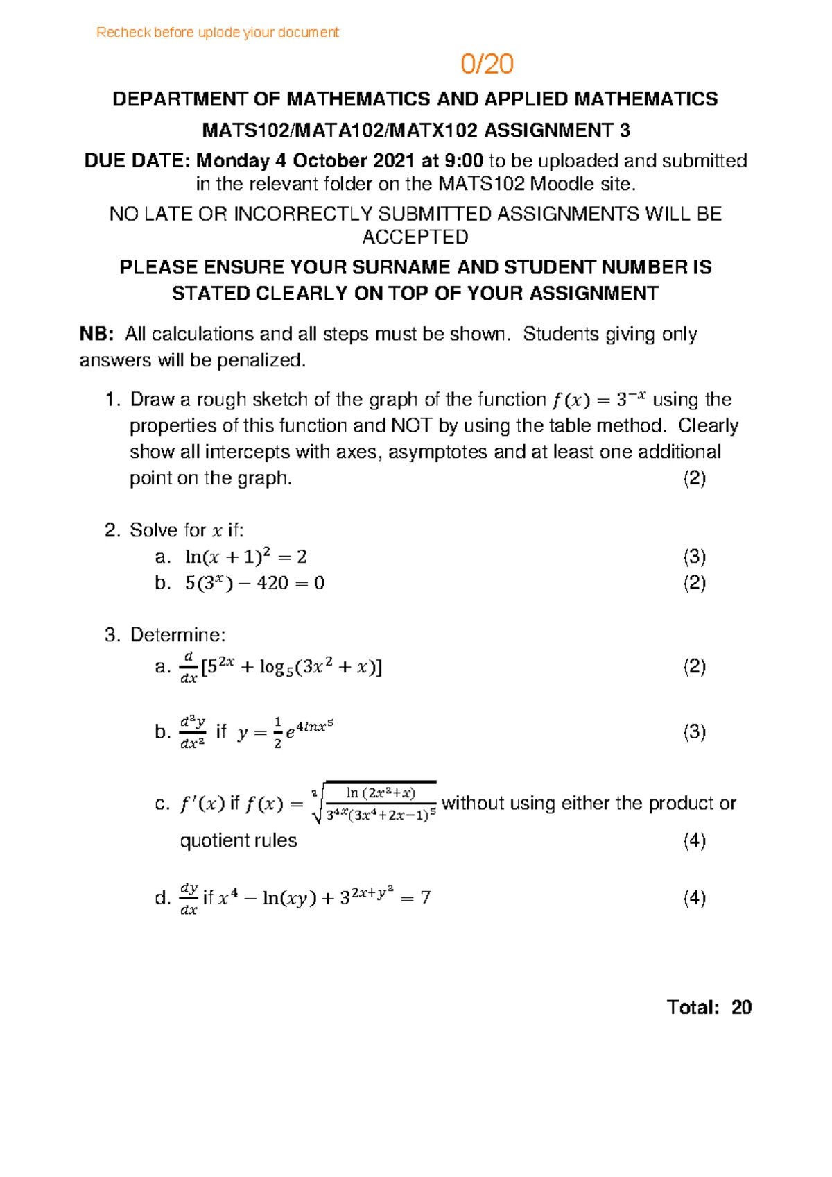MATS102 Assignment 2 Guidelines and Requirements - Studocu