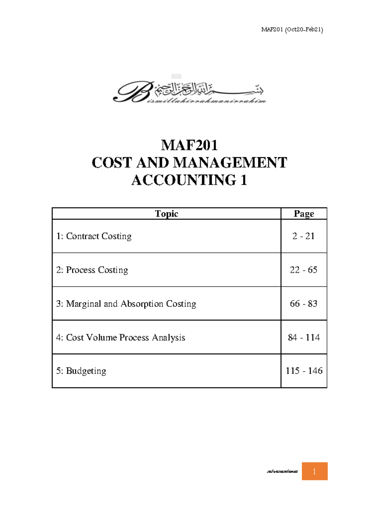 E-manual MAF201 textbook - MAF COST AND MANAGEMENT ACCOUNTING 1 Topic ...
