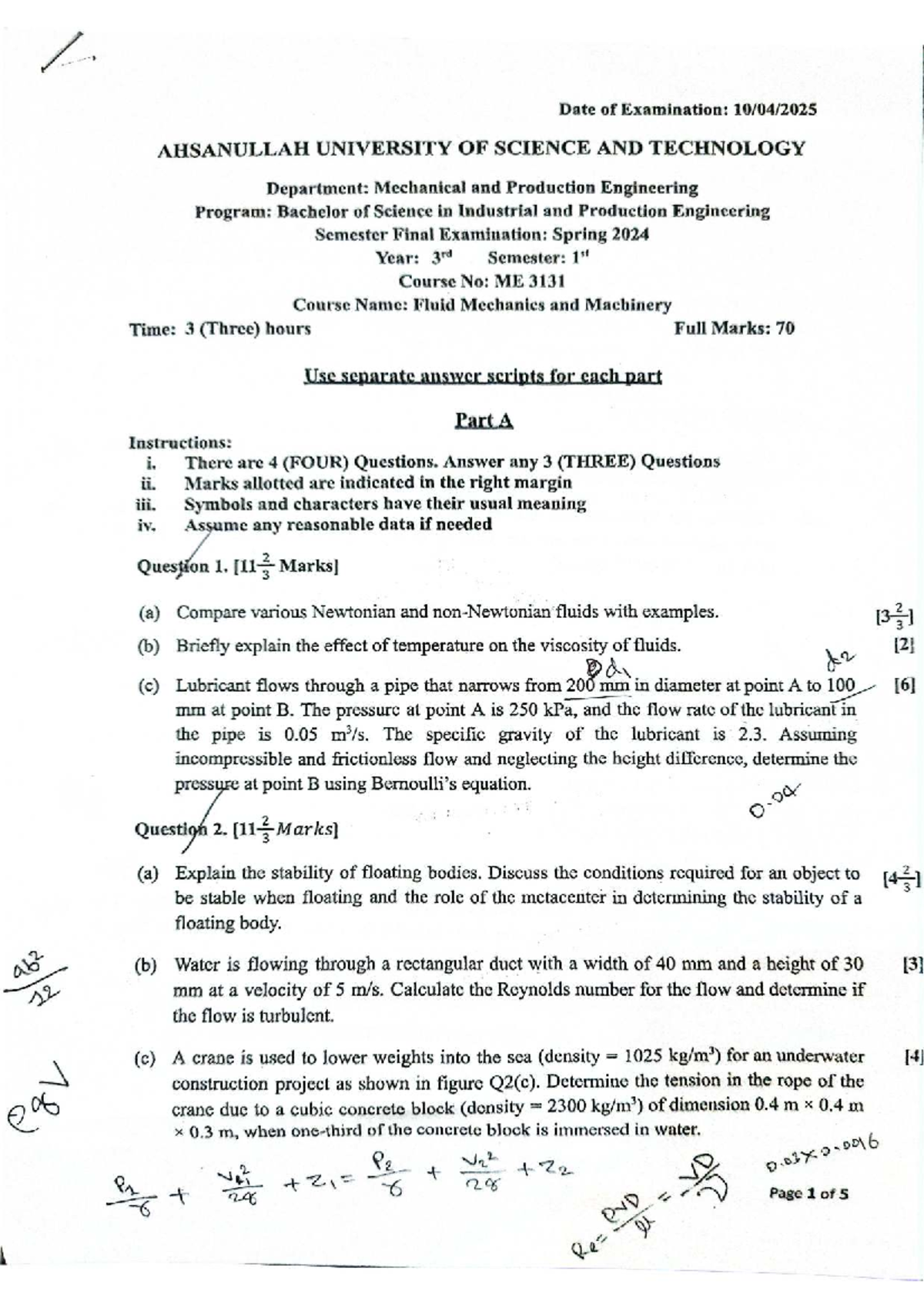 Fluid Mechanics and Machinery - ME 3131 Final Exam Notes - Studocu