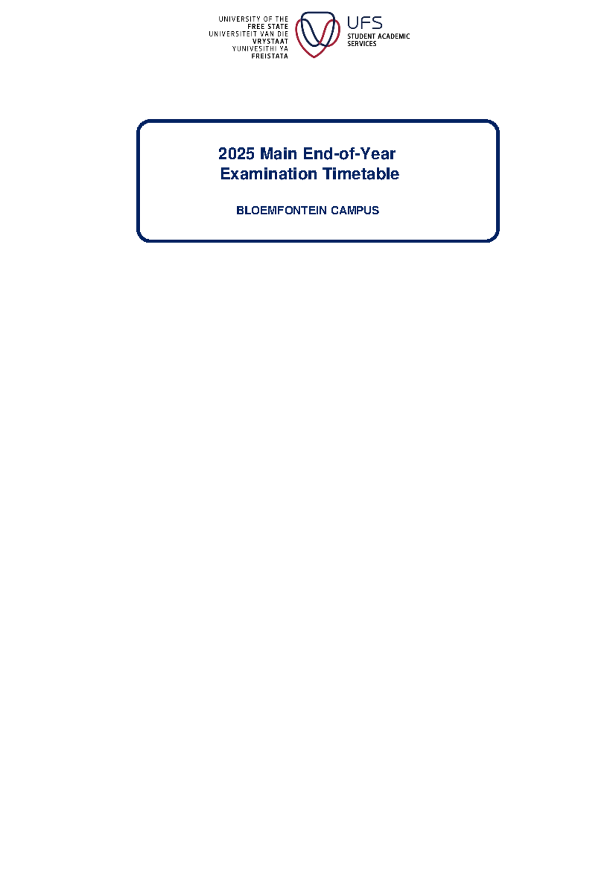 2025 Main End of Year Examination Timetable - Final Version - Studocu