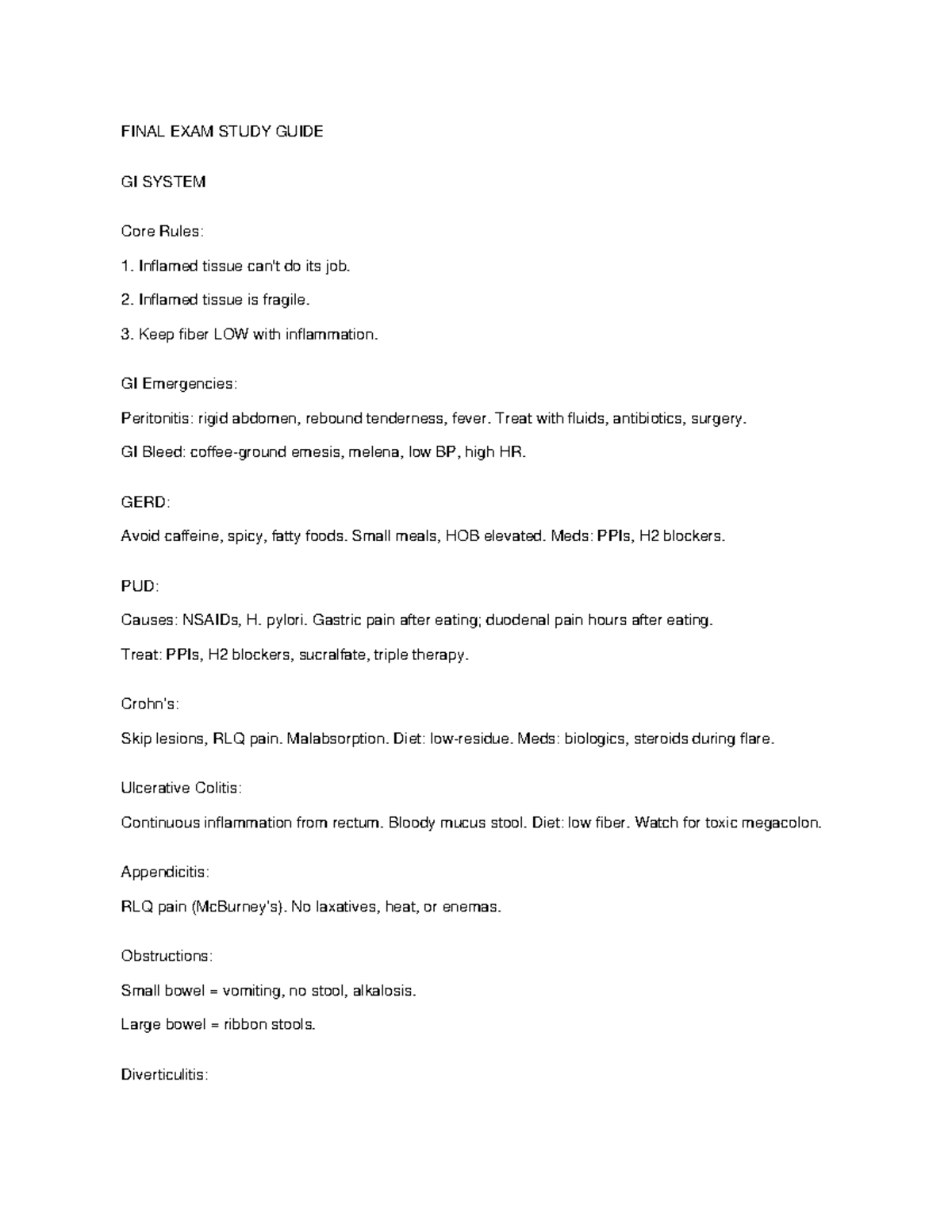 FINAL EXAM STUDY GUIDE: GI SYSTEM (N/A) - Studocu