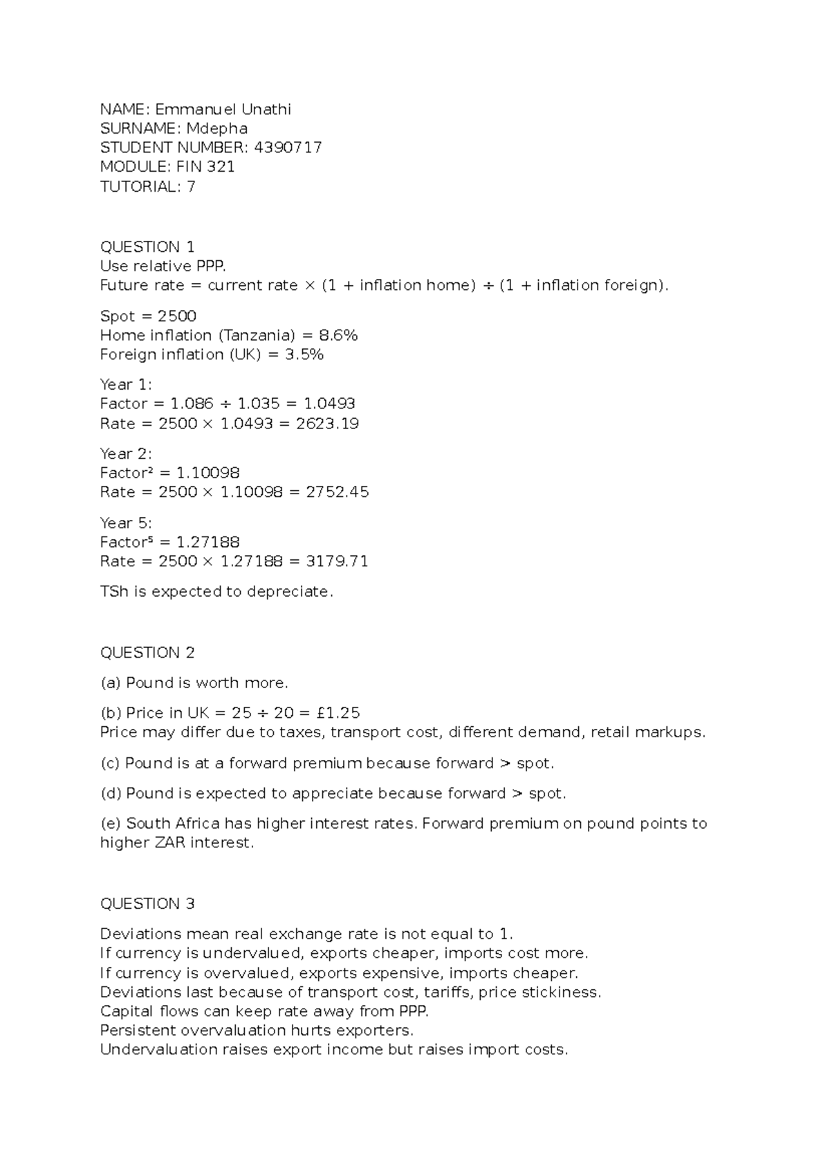 FIN 321 Tutorial 7 - Exchange Rate Analysis and Management Notes - Studocu