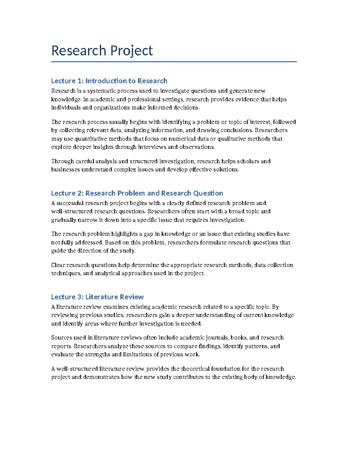 Research Project Lecture 1-3: Intro, Problem & Literature Review - Studocu