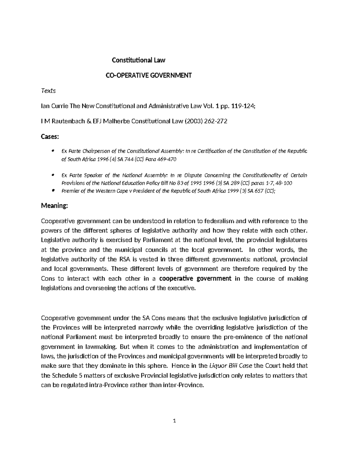 Constitutional Law: Understanding Cooperative Government Principles ...