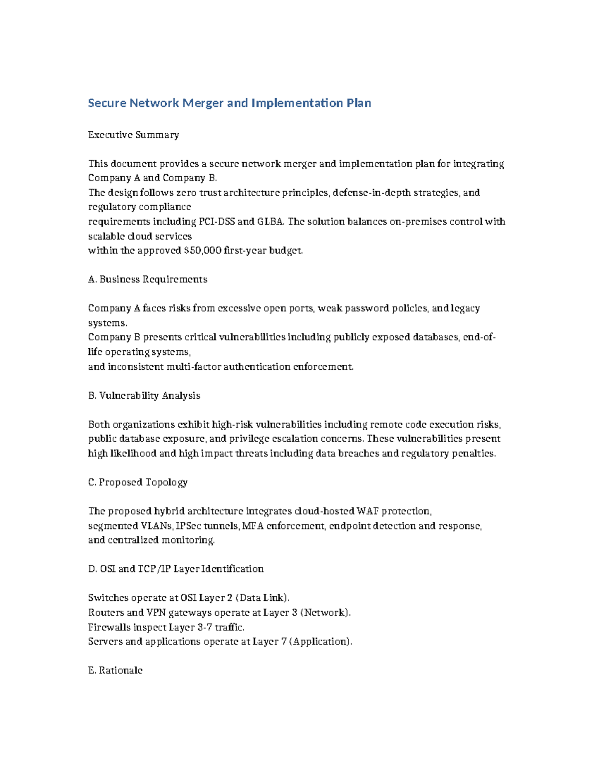 Secure Network Merger Plan: Executive Summary & Implementation Strategy ...