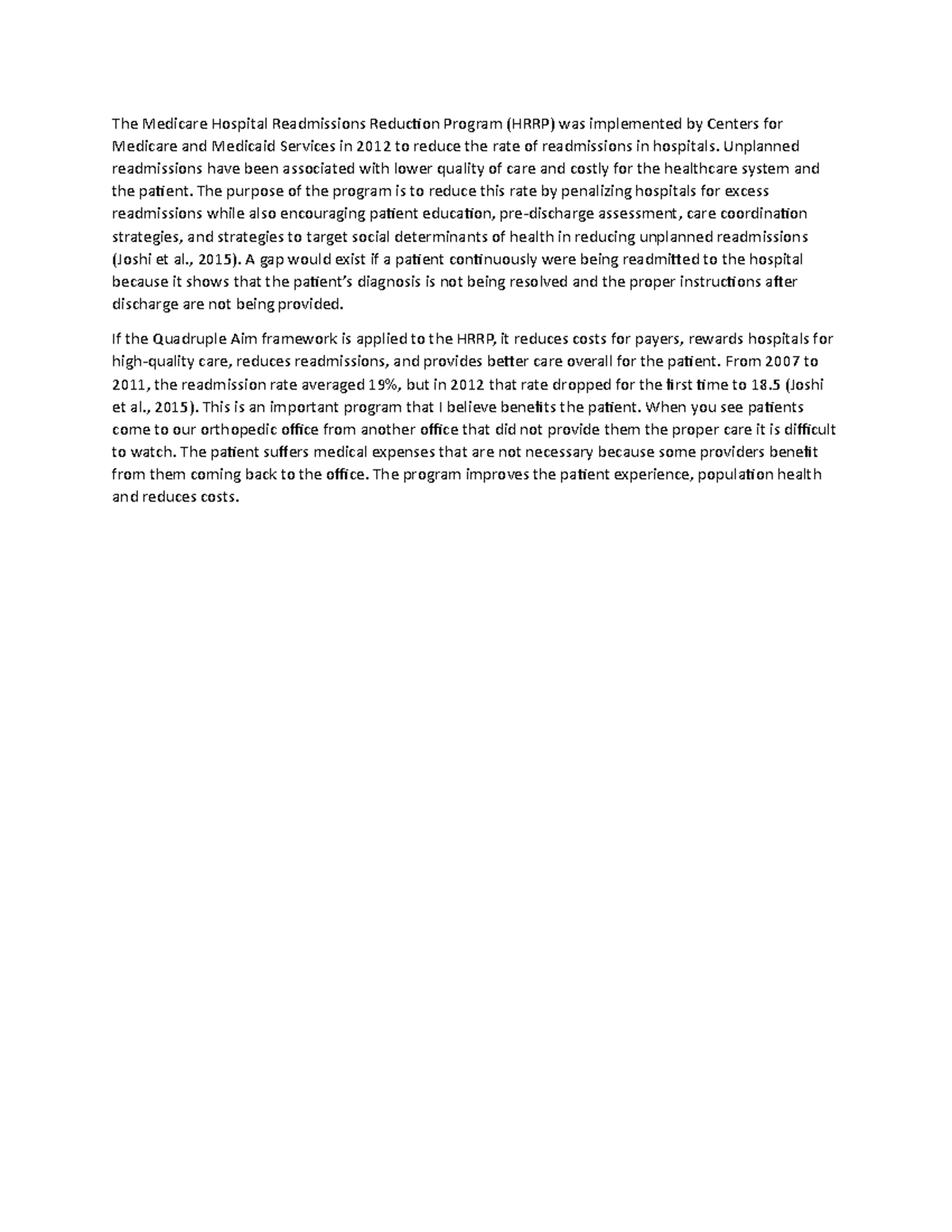 Medicare HRRP: A Study on Reducing Hospital Readmissions - Studocu