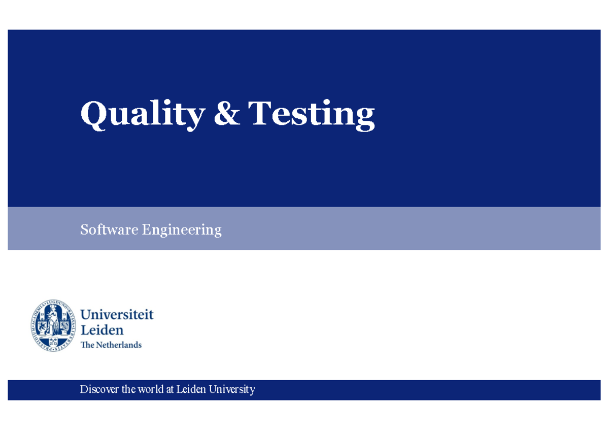 Quality & Testing in Software Engineering (Course Code: 05) - Studeersnel