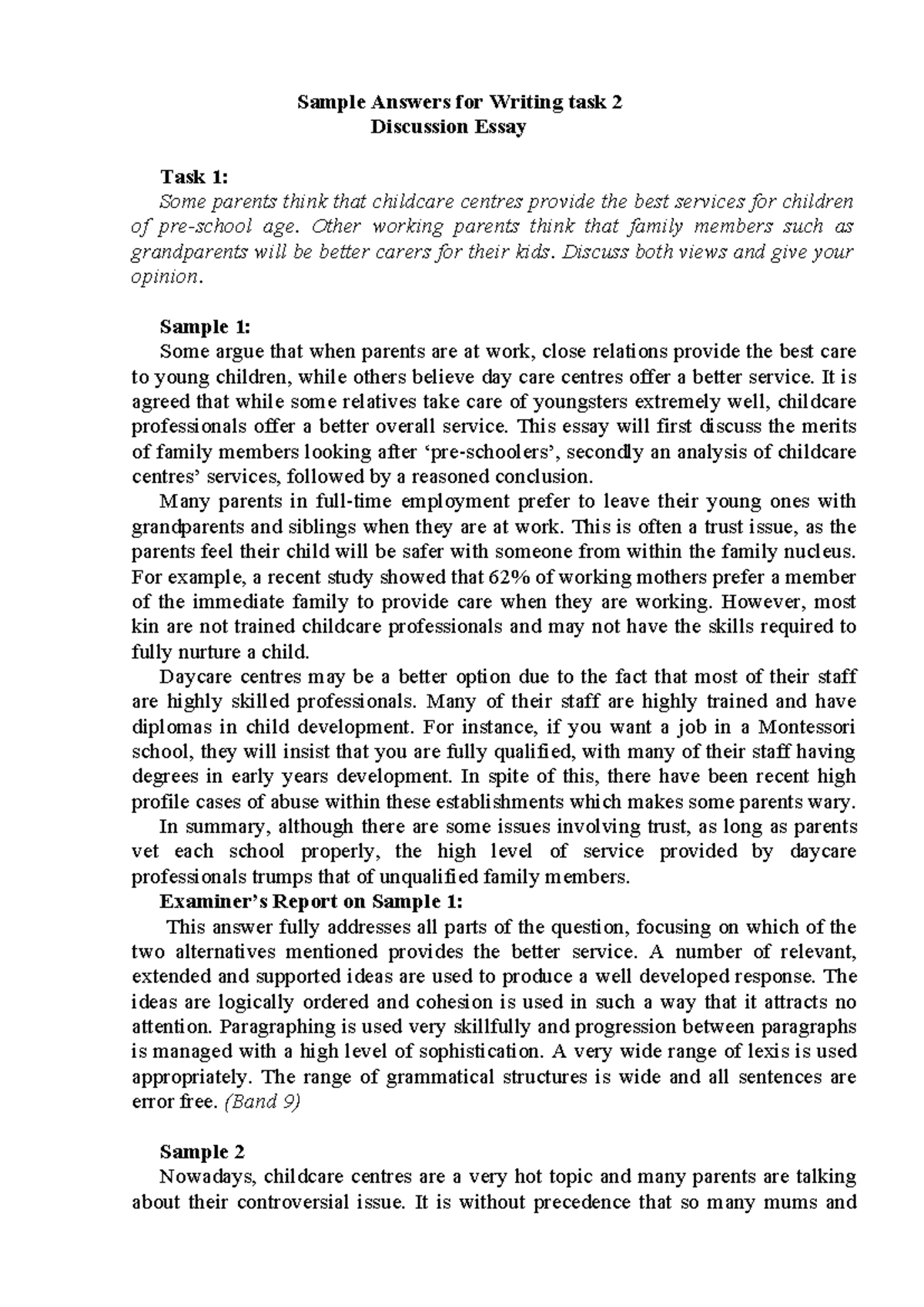 2 - essay samples - Sample Answers for Writing task 2 Discussion Essay ...