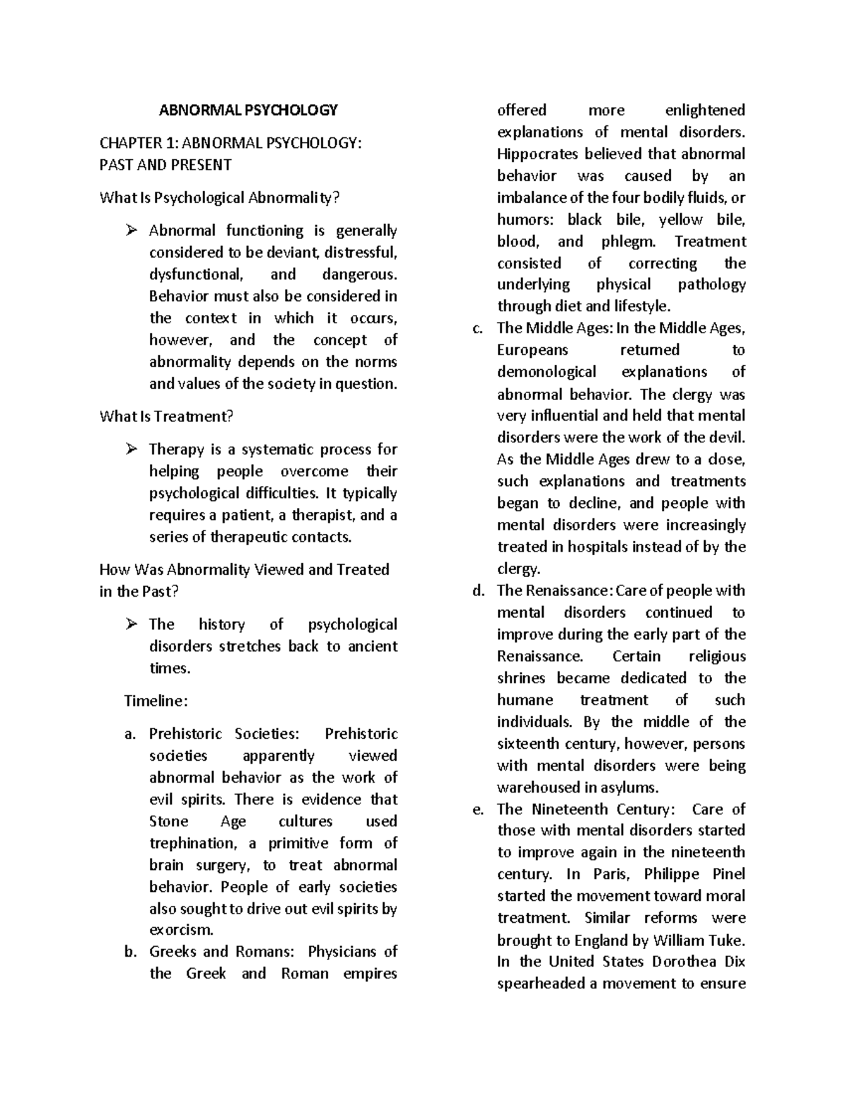 Abnormal Psychology Overview and Key Concepts Summary - Studocu