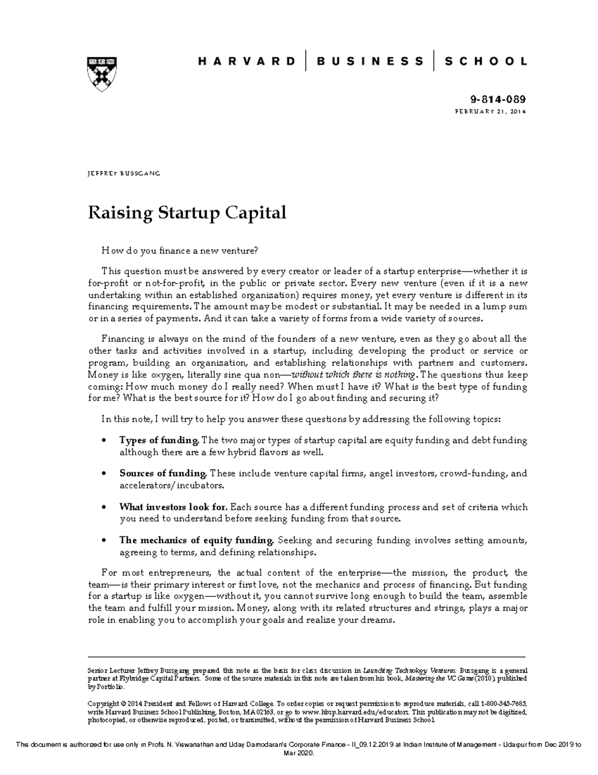 Corporate Finance II: Raising Startup Capital - Types of Funding and ...