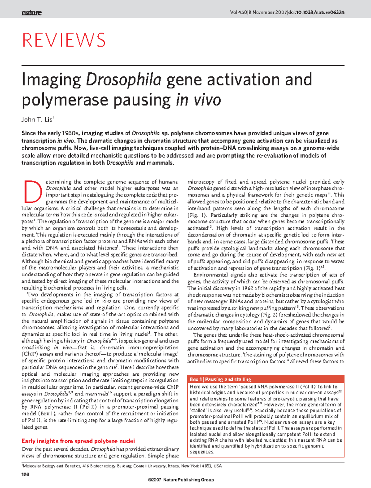 Imaging Drosophila Gene Activation and Polymerase Pausing (BIO 450J8 ...