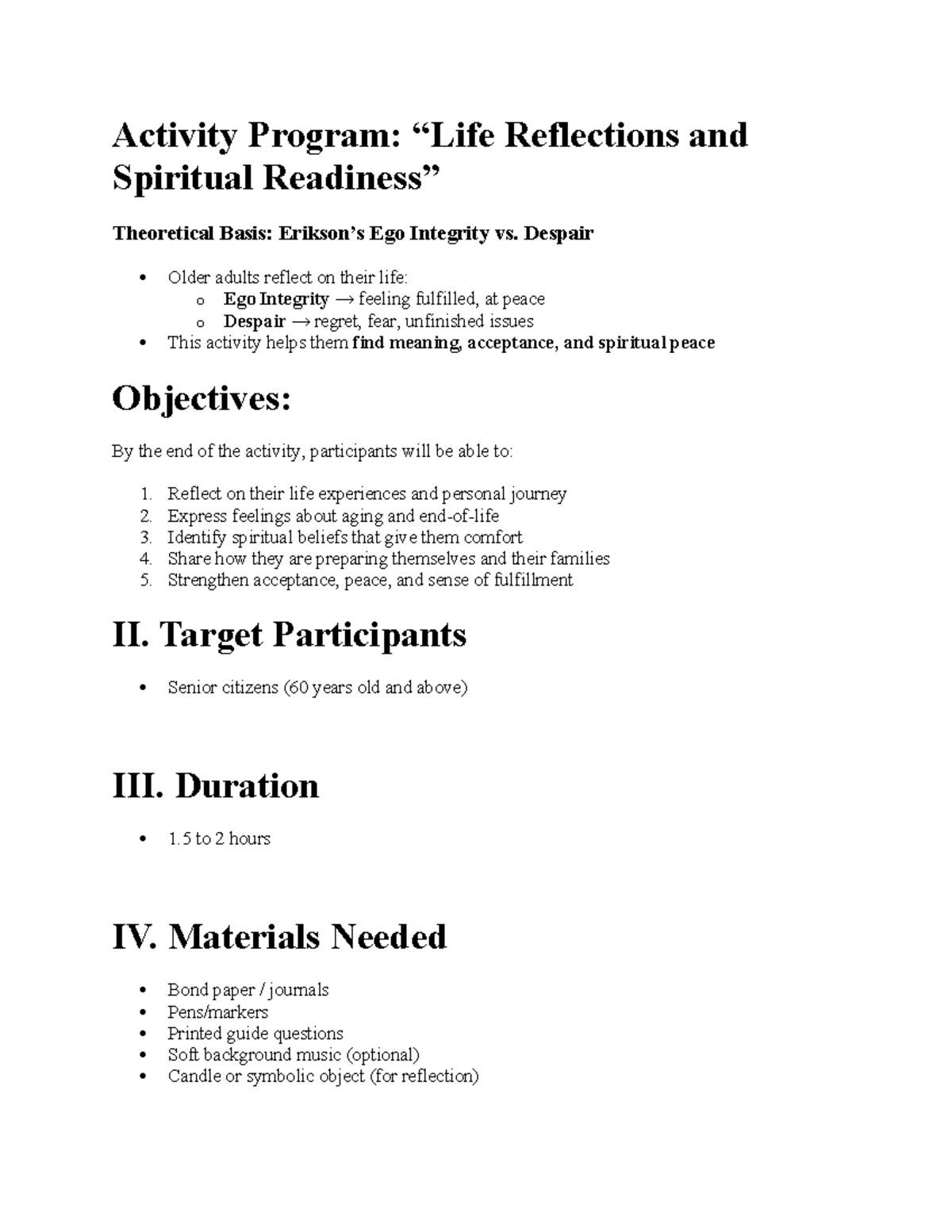 Session-2-310: Life Reflection Activity on Ego Integrity vs. Despair ...