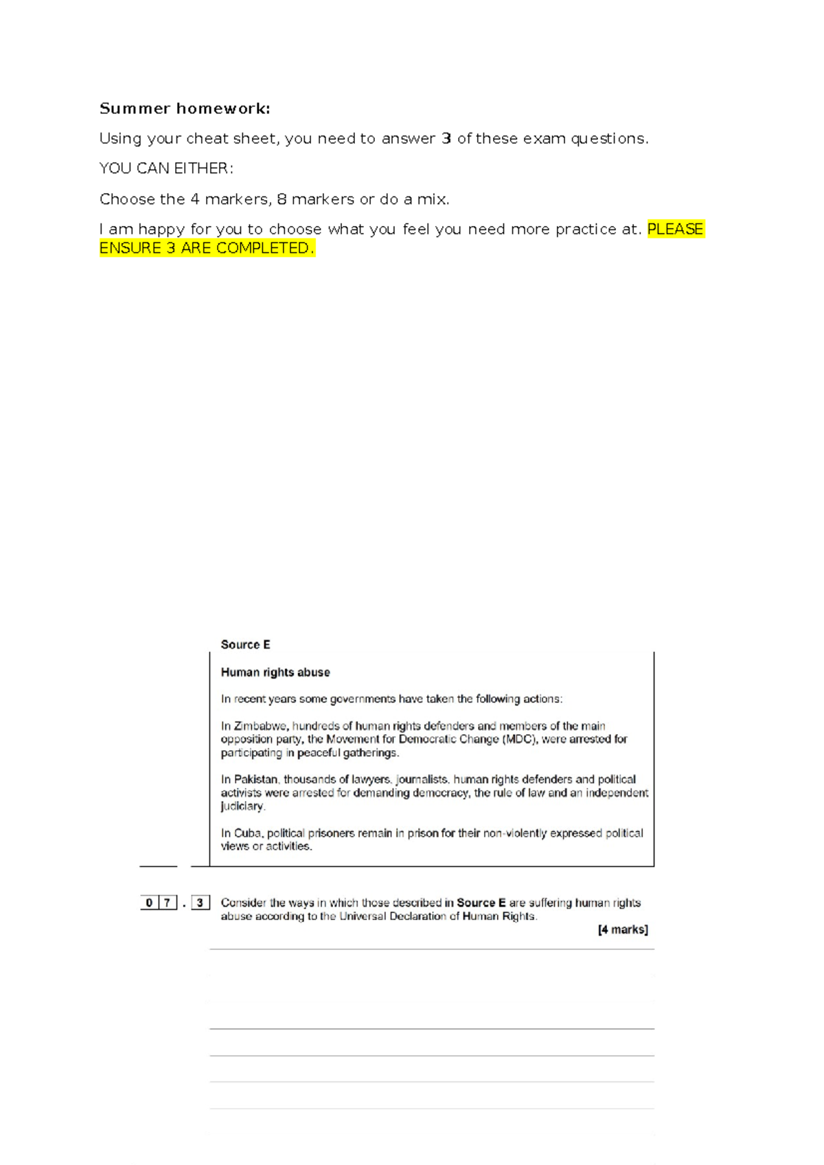 Summer Homework: Exam Questions Practice Guide - Studocu