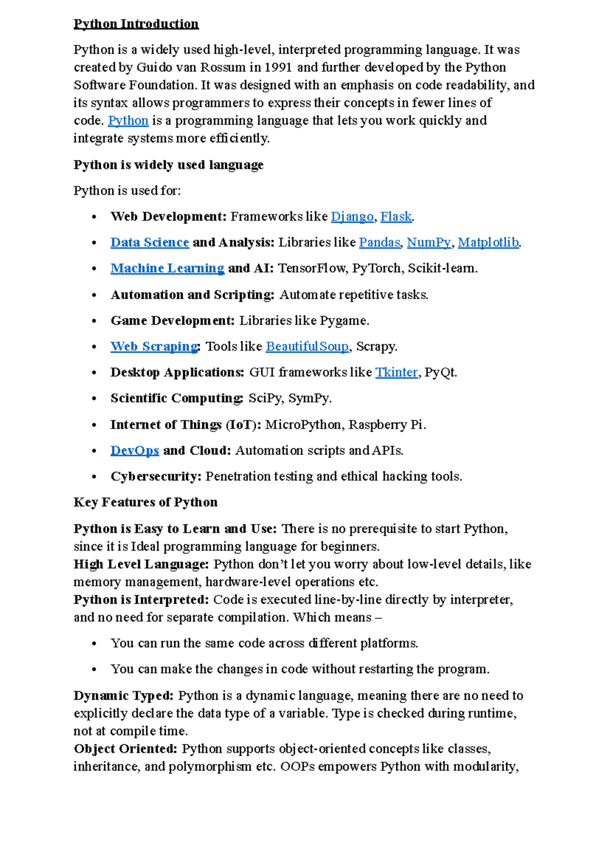 Python Introduction 1 - NOYTHOIBF - Python Introduction Python is a ...