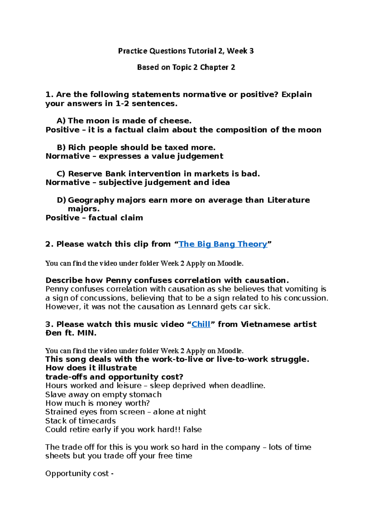 Practice Questions Tutorial 2 (ECO101) - Week 3 Insights and ...