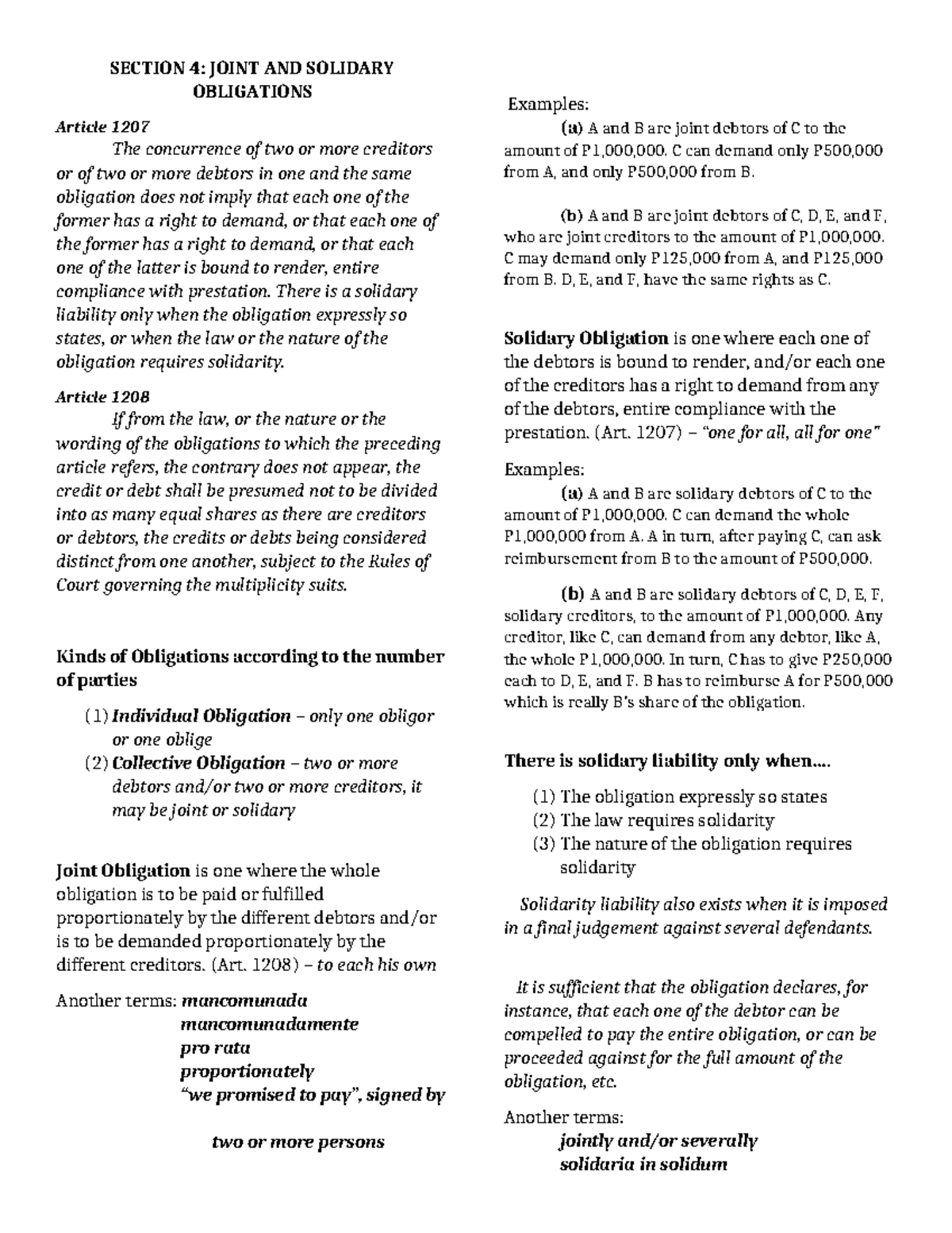 Joint and solidary - fighting! - SECTION 4: JOINT AND SOLIDARY ...